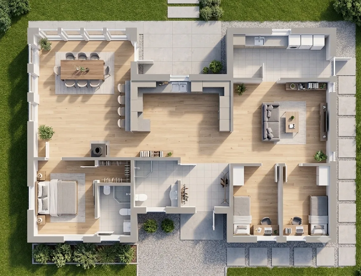 Planritning Villa Vindväktaren — Plan 1 i 3D